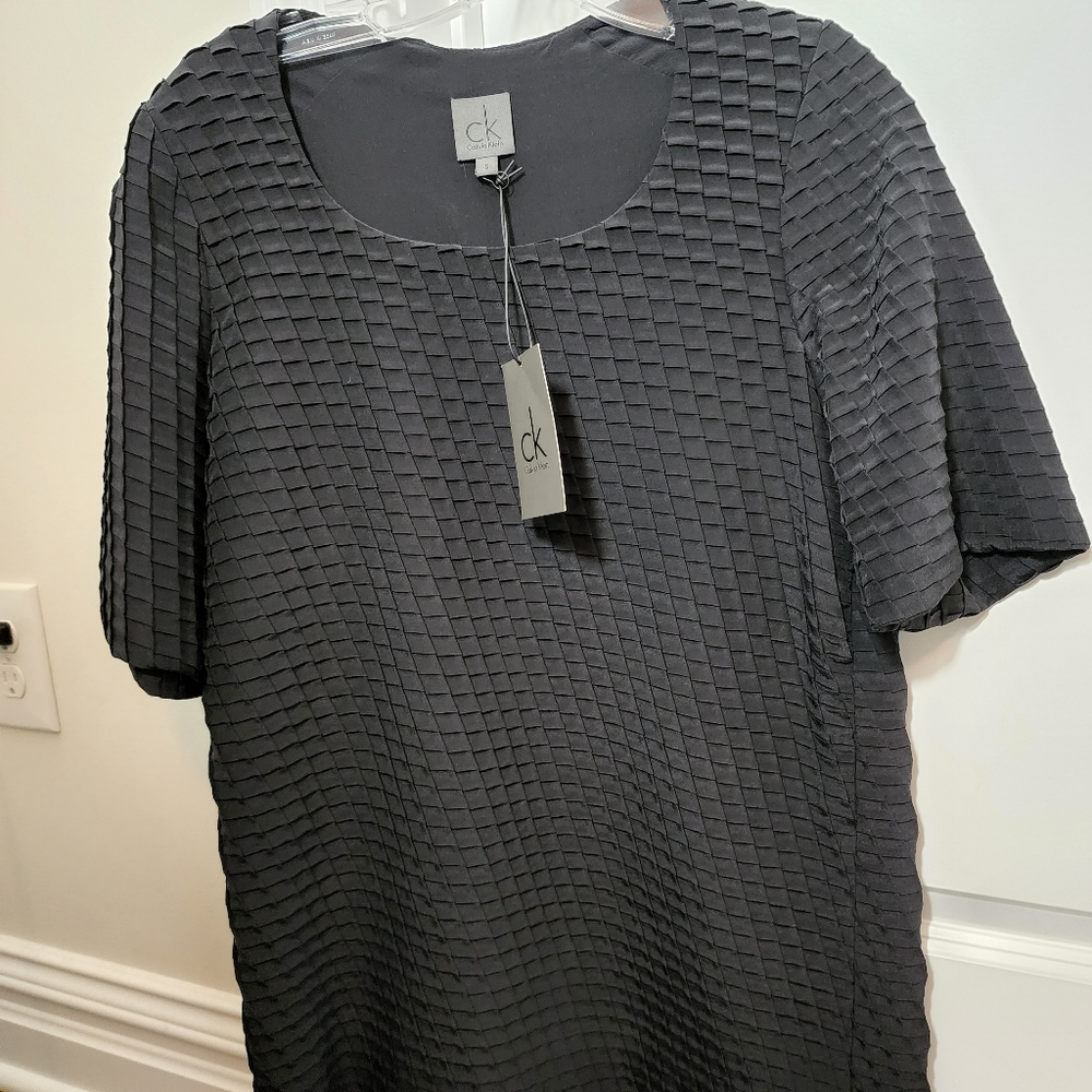 CK CALVIN KLEIN silk textured black blouse sz small